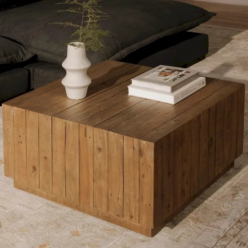 Tavolino da caffè quadrato in legno marrone 80x80x40 cm, moderno, per soggiorno
