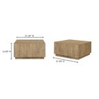 Tavolino da caffè quadrato in legno marrone 80x80x40 cm, moderno, per soggiorno
